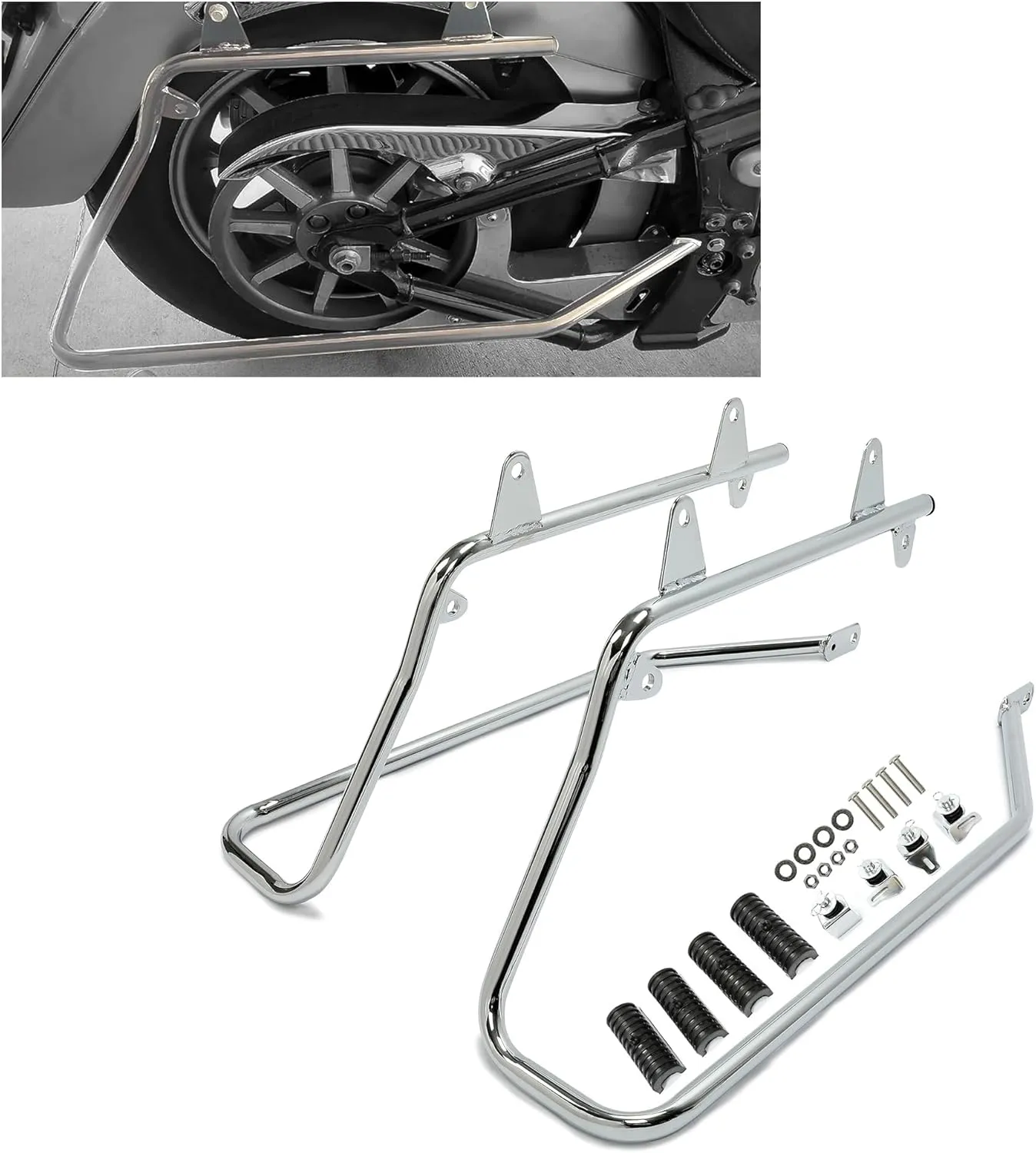 ECOTRIC Saddle Bag Conversion Brackets Support Guard Compatible with Harley Softail 1984-2017 Heritage Springer Fatboy FLSTF FLSTS Bad Boy FXSTSB EFI FLSTFI (Except for Deuce Models) Chrome