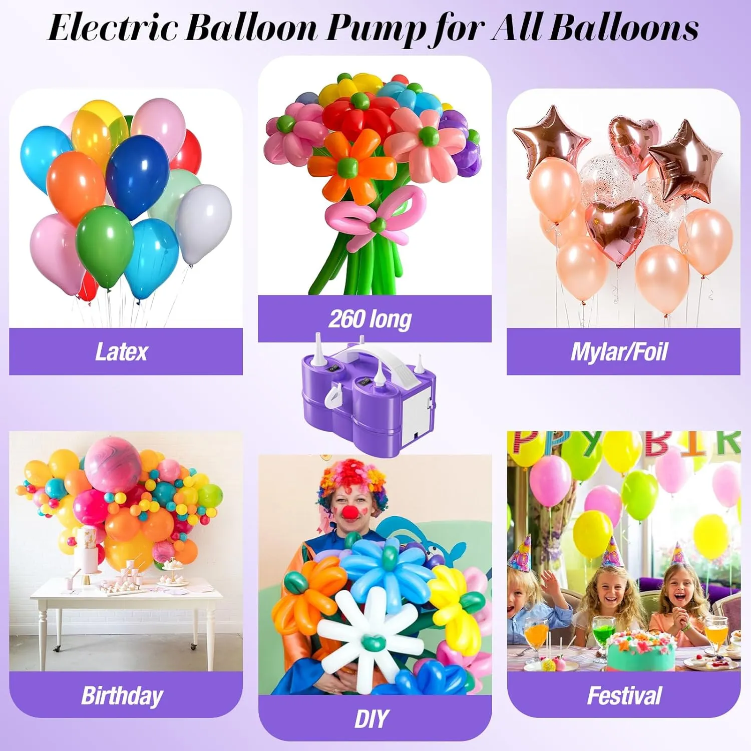 Electric Balloon Pump, 3-in-1 Portable Air Pump for Inflatables and Balloons, Dual Nozzle Balloon Blower Machine for Latex 260q Foil Balloons 110V Inflator Deflator for Pool Floats Air Mattress