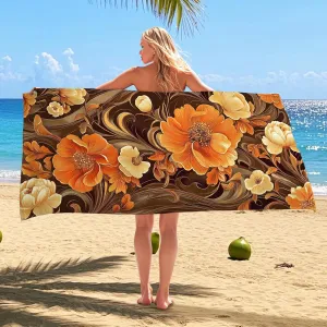 Elegant Floral Microfiber Beach Towel Soft Peach Petals Bath Towel, Quick Dry Absorbent Sand Free Lightweight Beach Blanket, Summer Pool Picnic Essentials 62x31 Inch