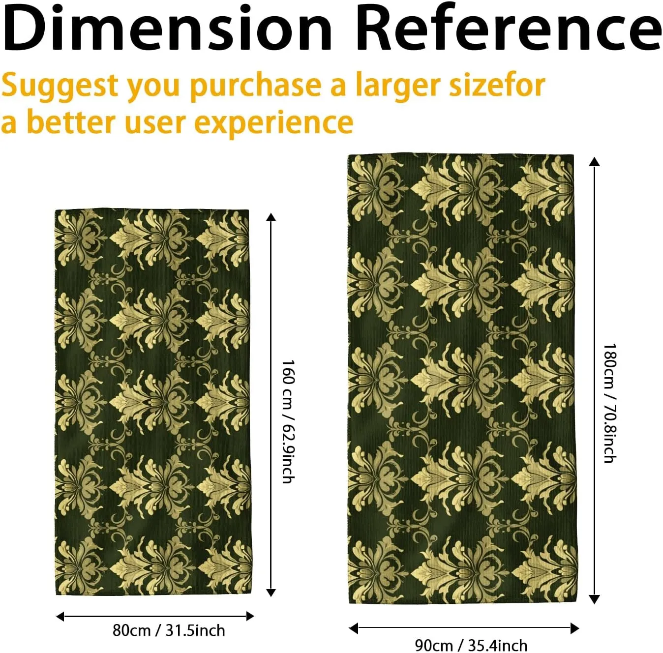 Elegant Gold Floral Beach Towel Soft Microfiber Extra Large Green Vintage Pattern, Quick Dry Sand Free Lightweight Bath Blanket, Outdoor Travel Essentials Picnic Spa 62x31 Inch