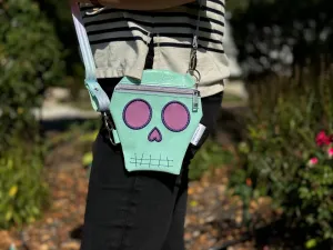 Embroidered Skull Crossbody Bag- Mint Glow In The Dark