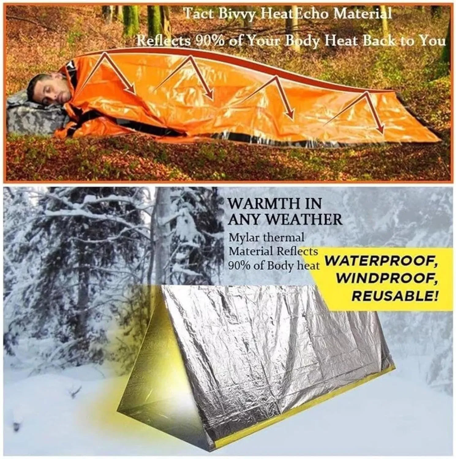 Emergency Sleeping Bag, 84"X36" Emergency Survival Sleeping Bag, Emergency Sleeping Bags for Survival, Pocket Size Emergency Sleeping Bag, Waterproof Thermal Sack for Outdoor