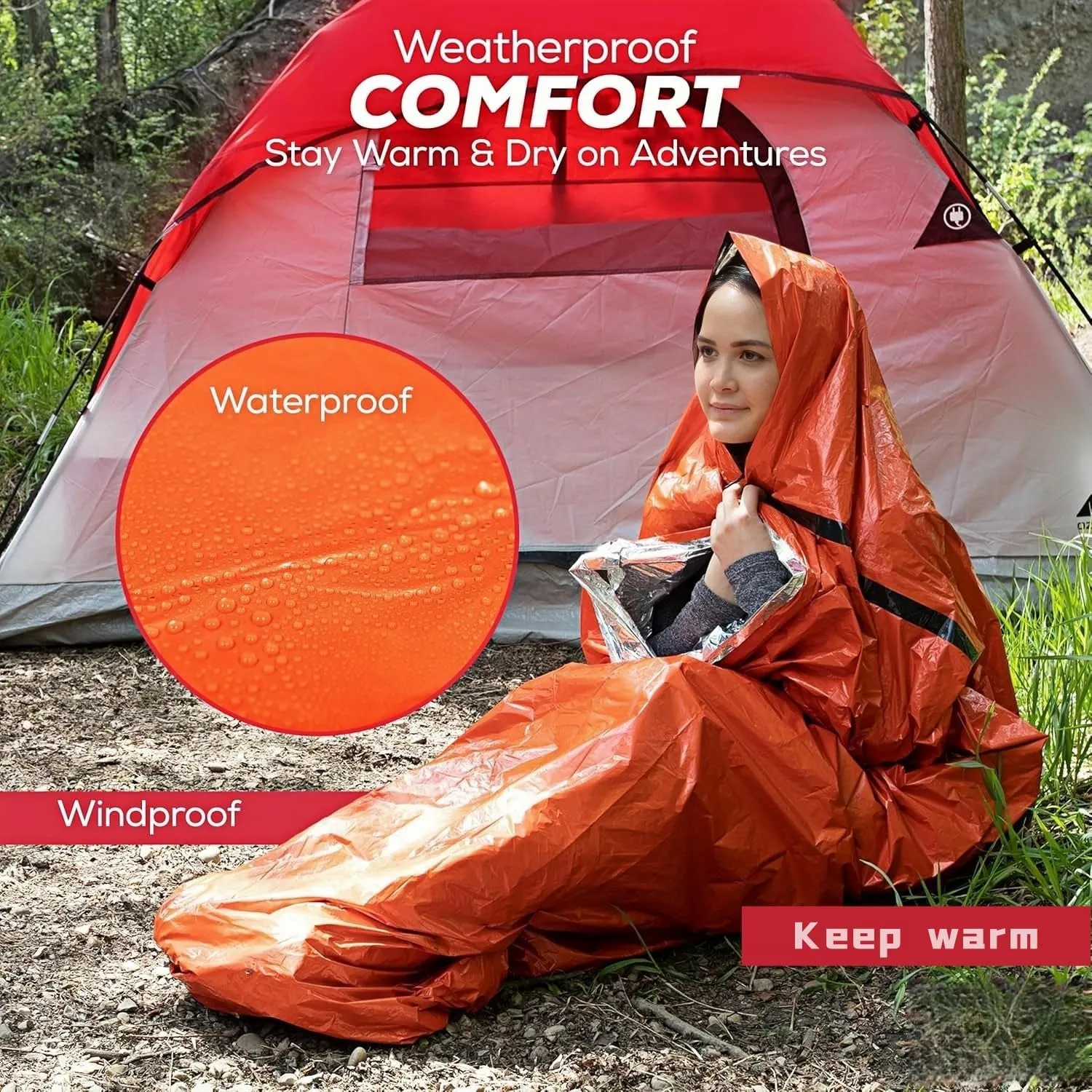 Emergency Sleeping Bag,Emergency Survival Sleeping Bag,Portable Emergency Blanket,2 in1Whistle Compass Integrated Bivy Sack, Suitable for Outdoor Waterproof Warm Camping Bag,Survival Kit