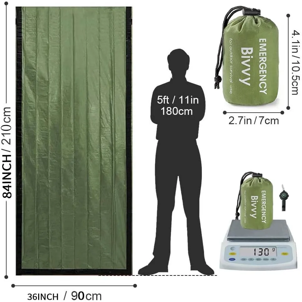 Emergency Sleeping Bag,Emergency Survival Sleeping Bag,Portable Emergency Blanket,2 in1Whistle Compass Integrated Bivy Sack, Suitable for Outdoor Waterproof Warm Camping Bag,Survival Kit