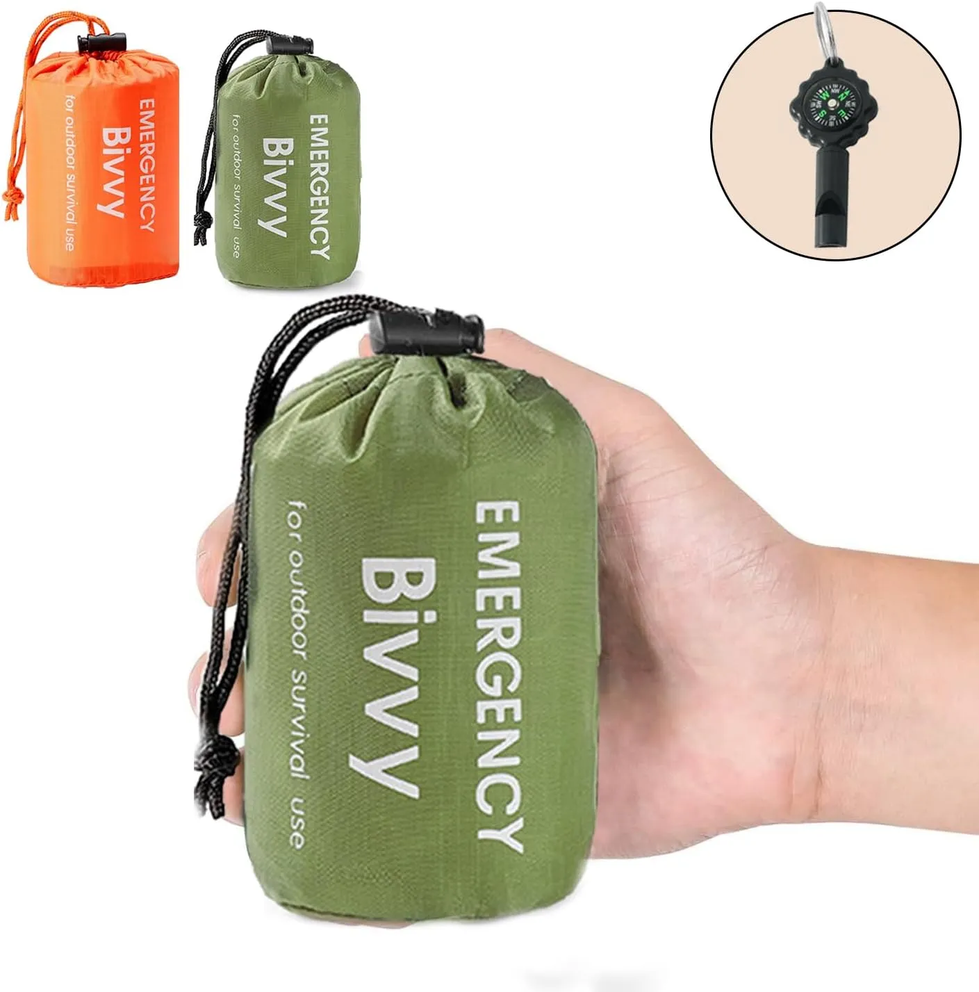 Emergency Sleeping Bag,Emergency Survival Sleeping Bag,Portable Emergency Blanket,2 in1Whistle Compass Integrated Bivy Sack, Suitable for Outdoor Waterproof Warm Camping Bag,Survival Kit