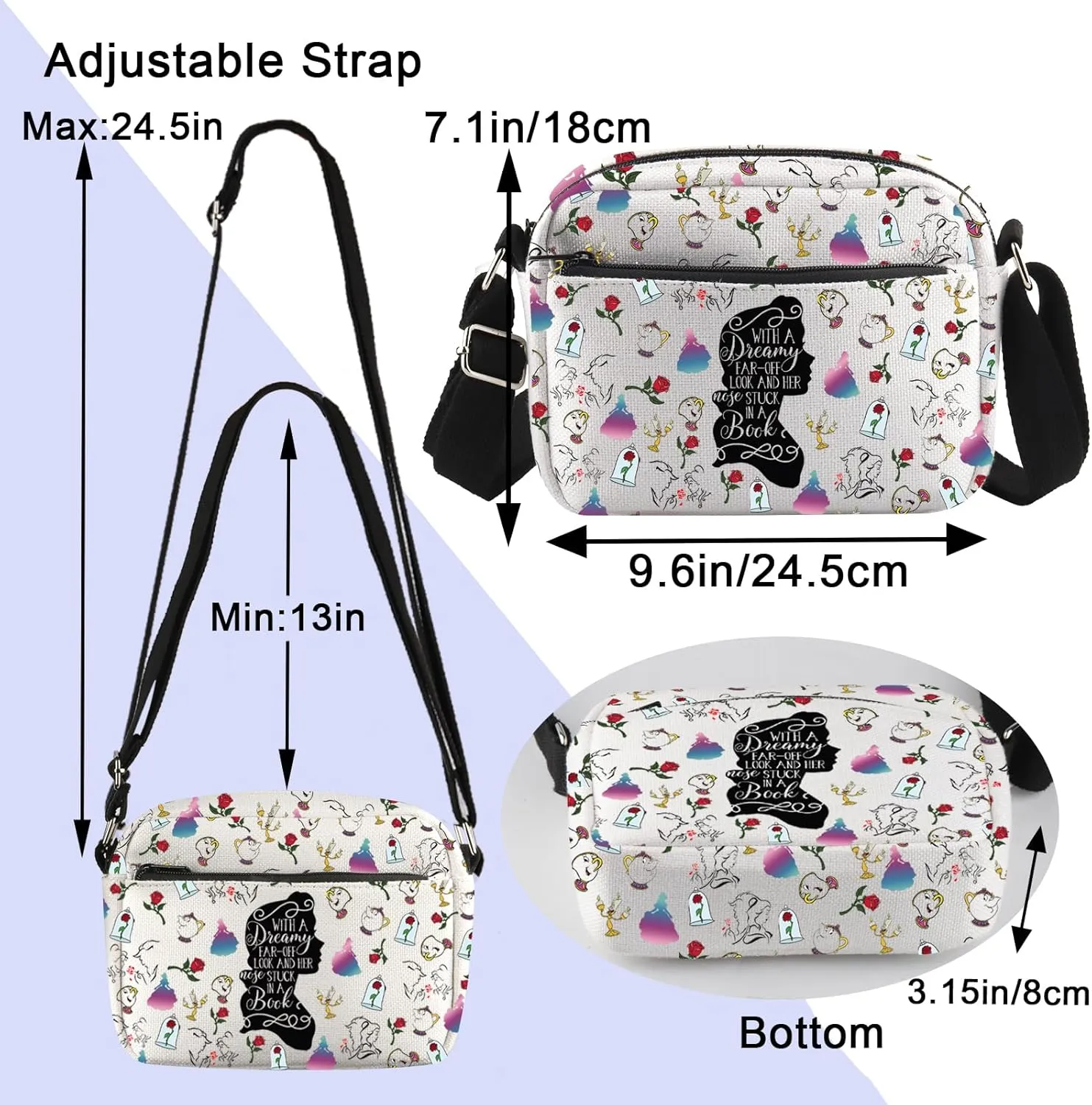 ENSIANTH Beauty Inspired Crossbody Bag Belle Princess Gift Fairytale Lover Gift A Tale as Old as Time Belle Fan Messenger Bag