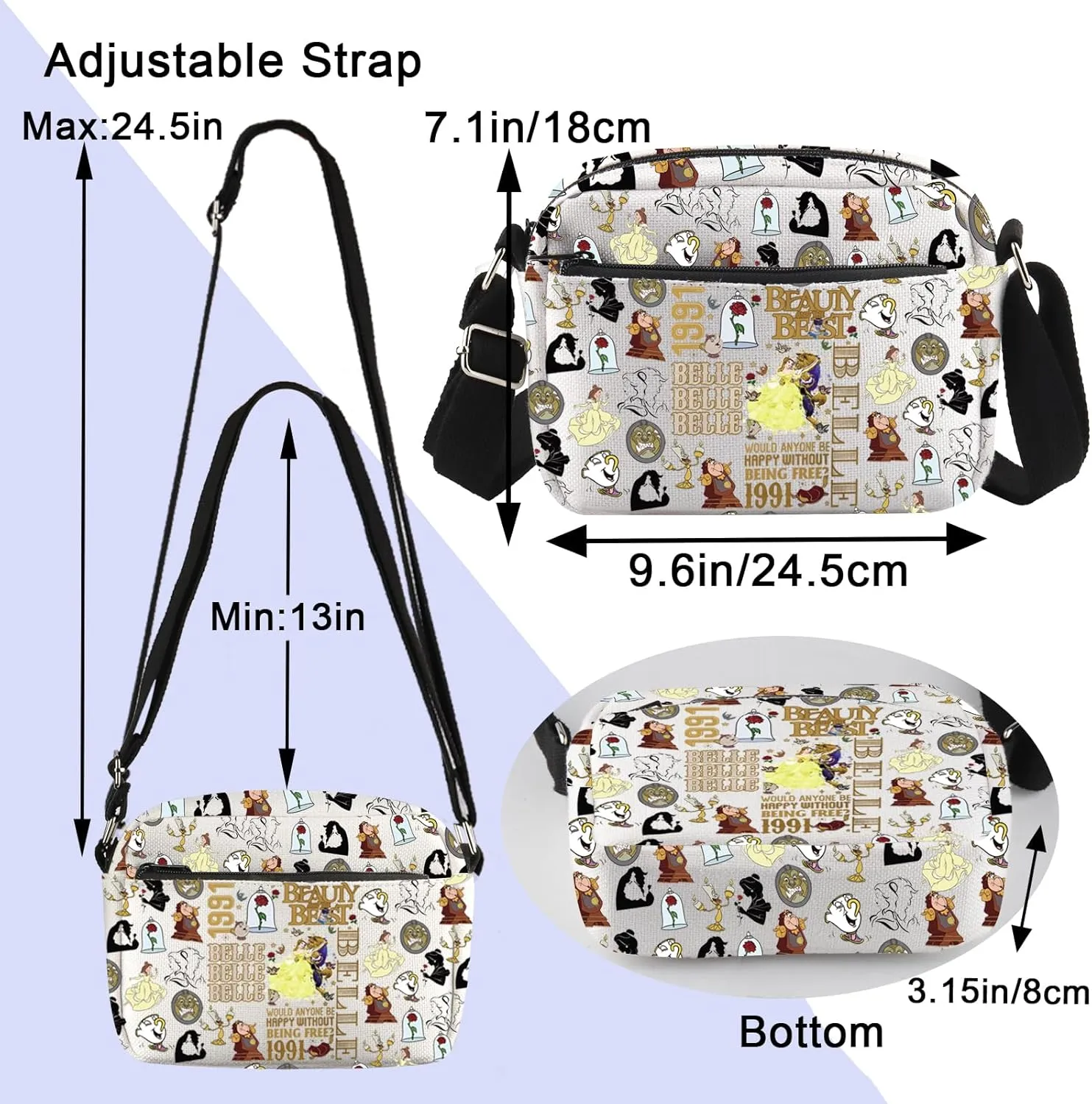 ENSIANTH Beauty Movie Inspired Gift Belle Lover Crossbody Bag A Tail as Old as Time Merch Belle Princess Beast Fans Gift