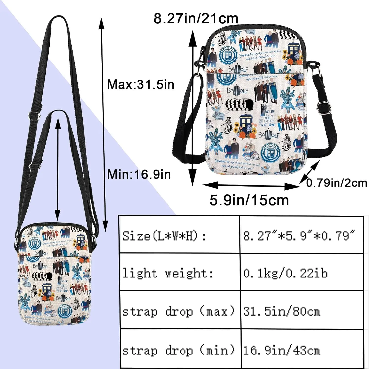 ENSIANTH Dr Movie Inspired Gift The 11th Doctor Crossbody Purses Bag Dr Lover Messenger Bags Blue Police Box Gift