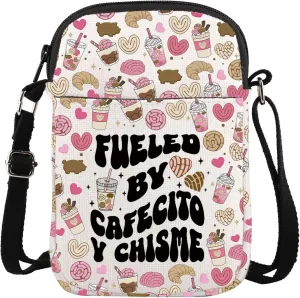 ENSIANTH Mexican Latina Coffee Gift Pan Dulce Concha Lover Crossbody Bag Fueled By Cafecito Y Chisme Gift Latina Mom Gift