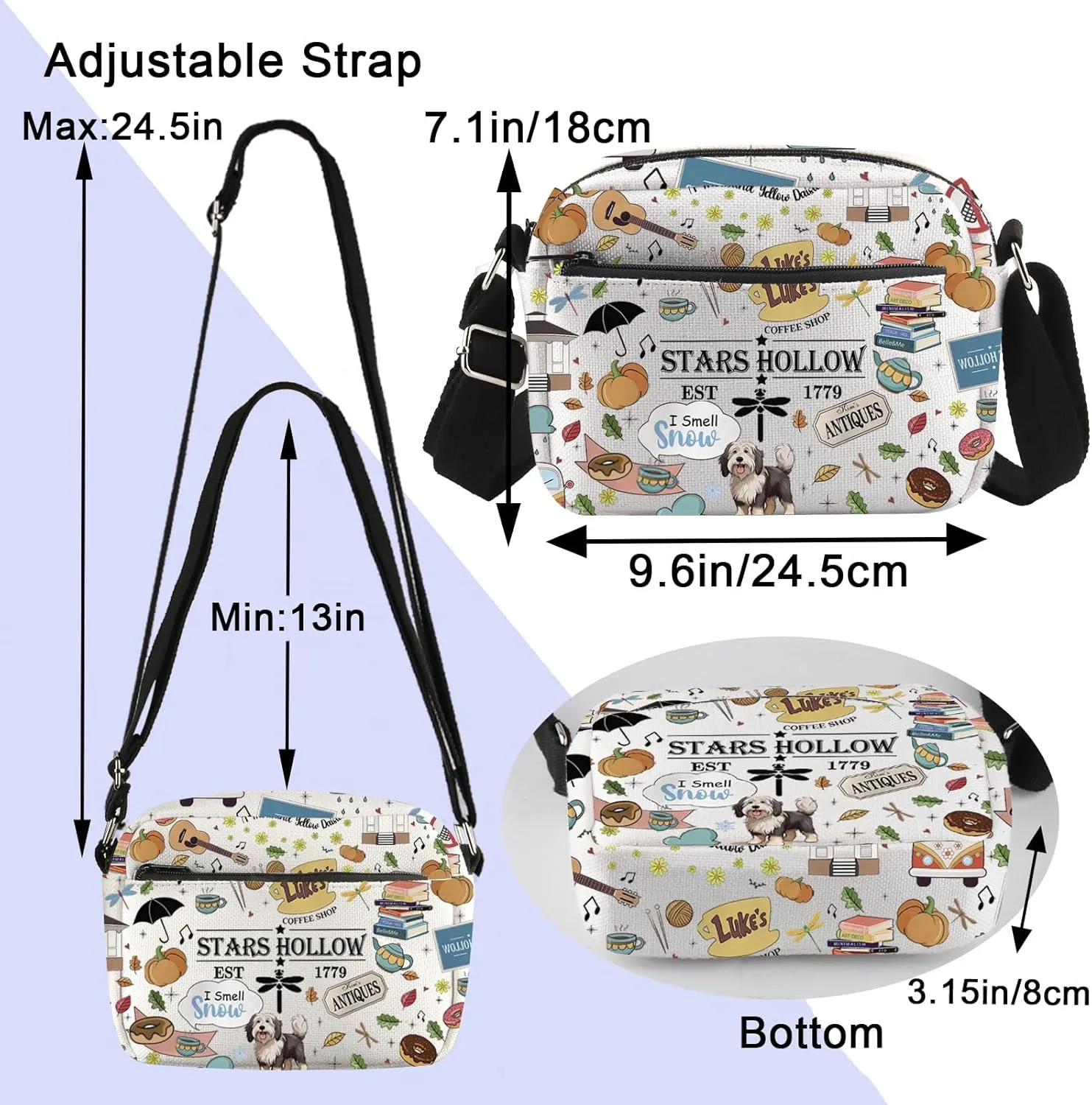 ENSIANTH Stars Hollow TV Show Inspired Crossbody Purses Bag Lukes Diner Gift Dragonfly Inn Lorelei Rory Fans Messenger Bag