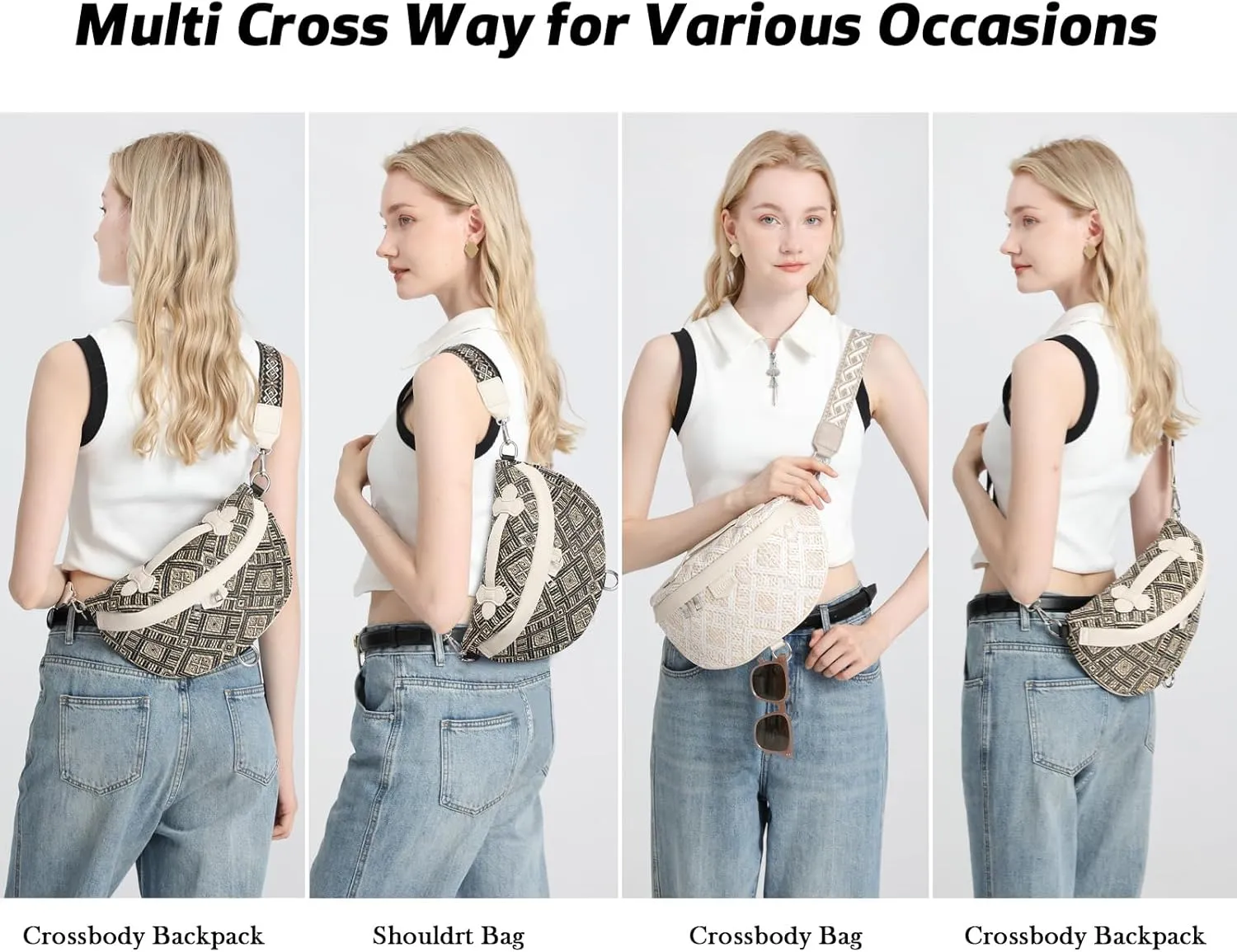 Eslcorri Crossbody Bags for Women - Fashion Sling Purse Shoulder Bag Fanny Pack Leather Causal Chest Bum Bag Cross Body Purse