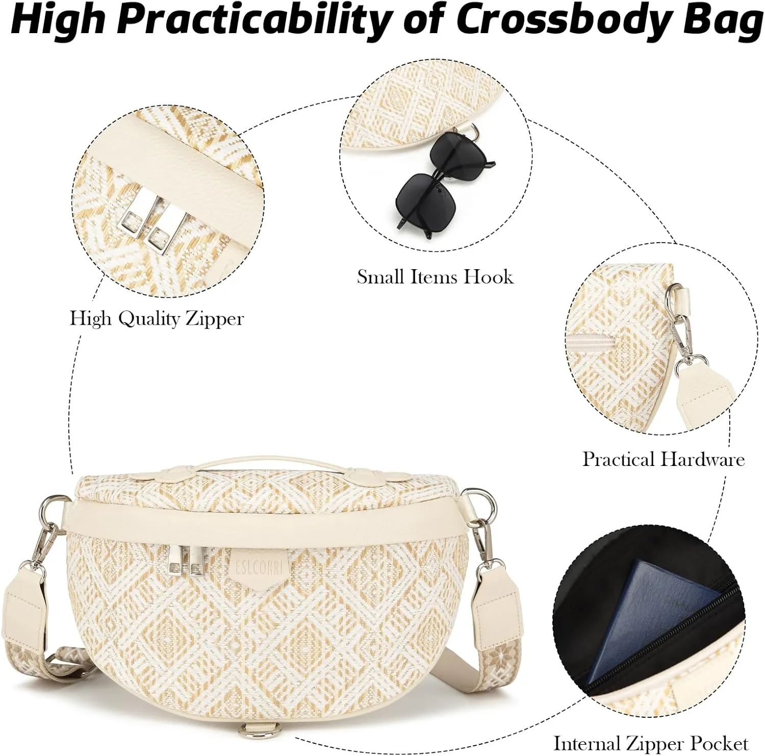 Eslcorri Crossbody Bags for Women - Fashion Sling Purse Shoulder Bag Fanny Pack Leather Causal Chest Bum Bag Cross Body Purse