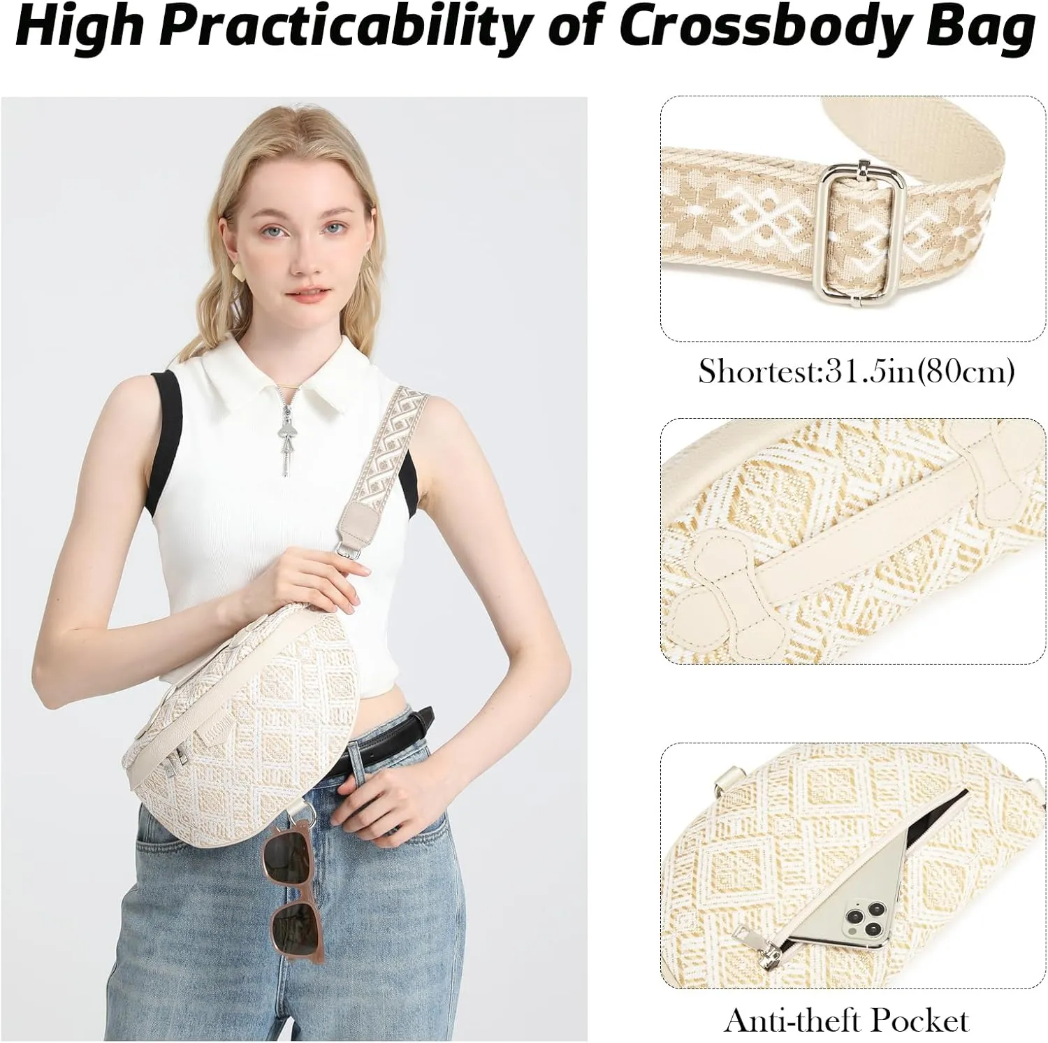 Eslcorri Crossbody Bags for Women - Fashion Sling Purse Shoulder Bag Fanny Pack Leather Causal Chest Bum Bag Cross Body Purse
