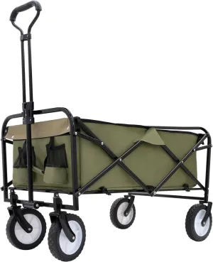 ESPIDOO Heavy Duty Folding Wagon Cart: All-Terrain Utility Cart with Strapping System for Camping, Beach & Shopping - 360° Swivel Wheels, Metal Frame, Olive Green & Black, Supports 360lbs