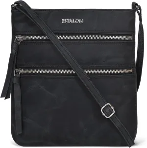 ESTALON Women's Genuine Leather Crossbody Bag With Adjustable Sling Strap - Medium Size Crossover Shoulder Purse