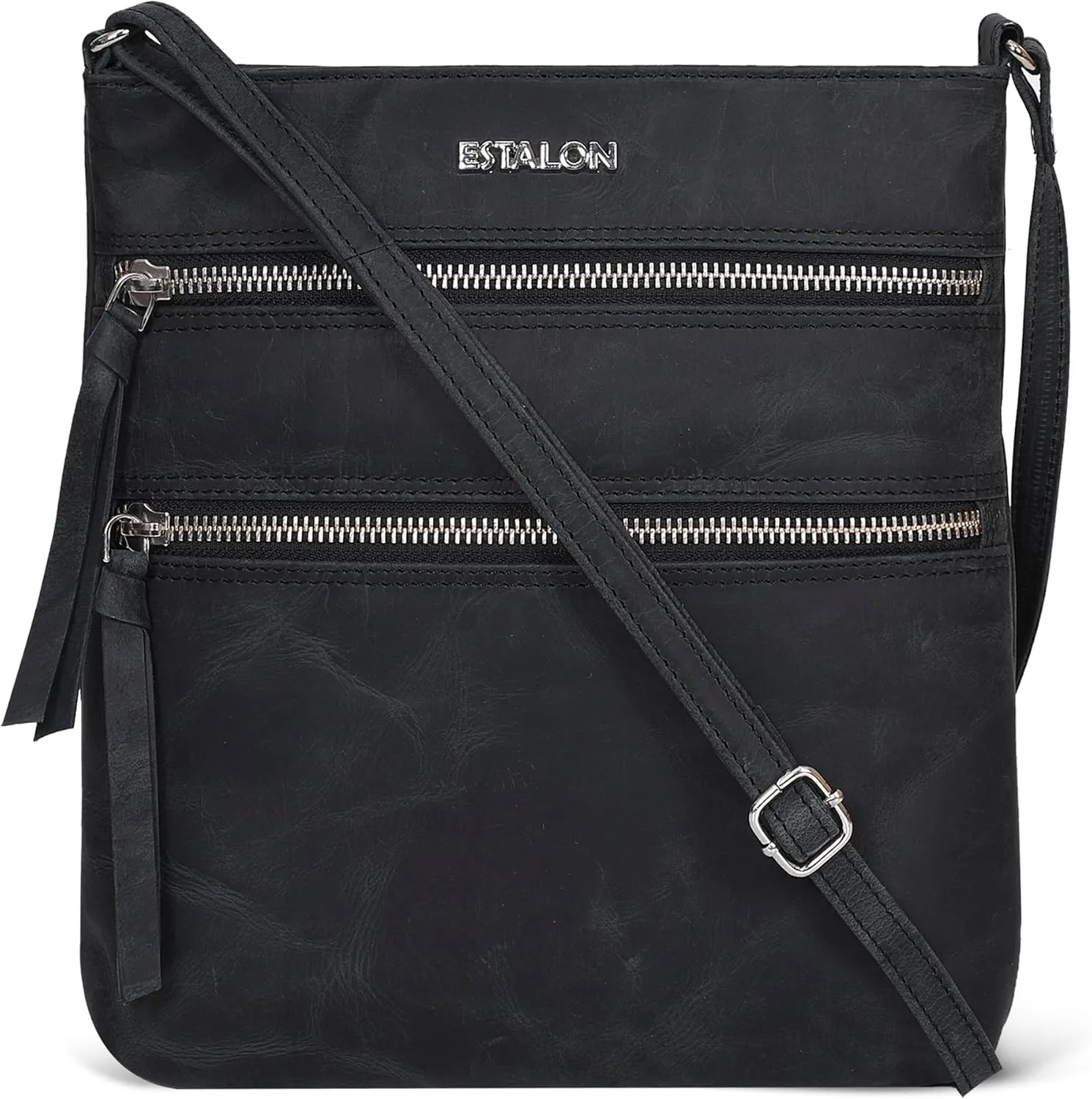 ESTALON Women's Genuine Leather Crossbody Bag With Adjustable Sling Strap - Medium Size Crossover Shoulder Purse