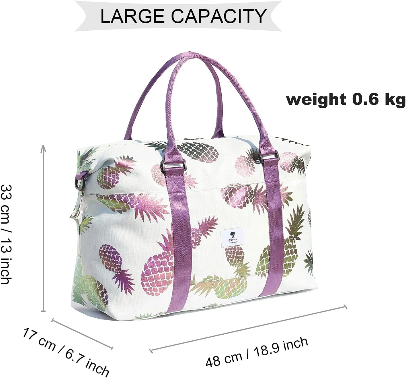 ESVAN Travel Tote Duffel Gym Bag,Weekender Overnight Carry-on Tote Crossbody Bag with Wet Pocket and Trolley Sleeve Upgraded