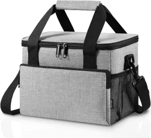 Extra Large Adult lunch Box Insulated Lunch Bag for Men & Women, Lunch Cooler Tote with Adjustable Shoulder Strap, Side Pockets and Water Bottle Holder, Reusable Leak Proof Lunch Bags - Dark Grey
