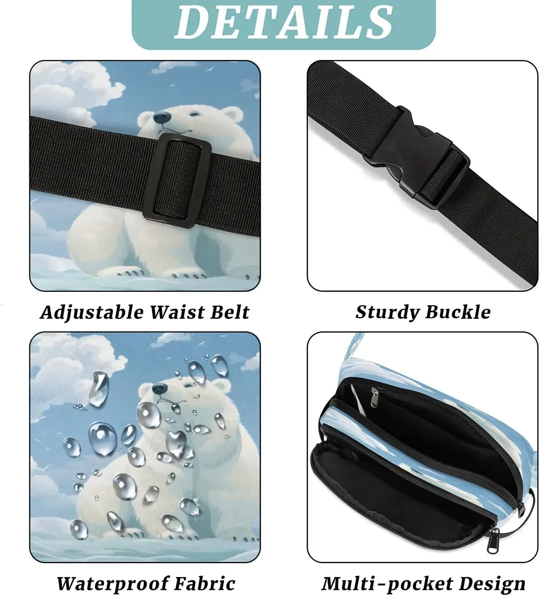 Fanny Pack Crossbody for Women Men Cute Polar Bears Fanny Pack Cross Body Bag for Shopping Traveling Running Hiking Cycling