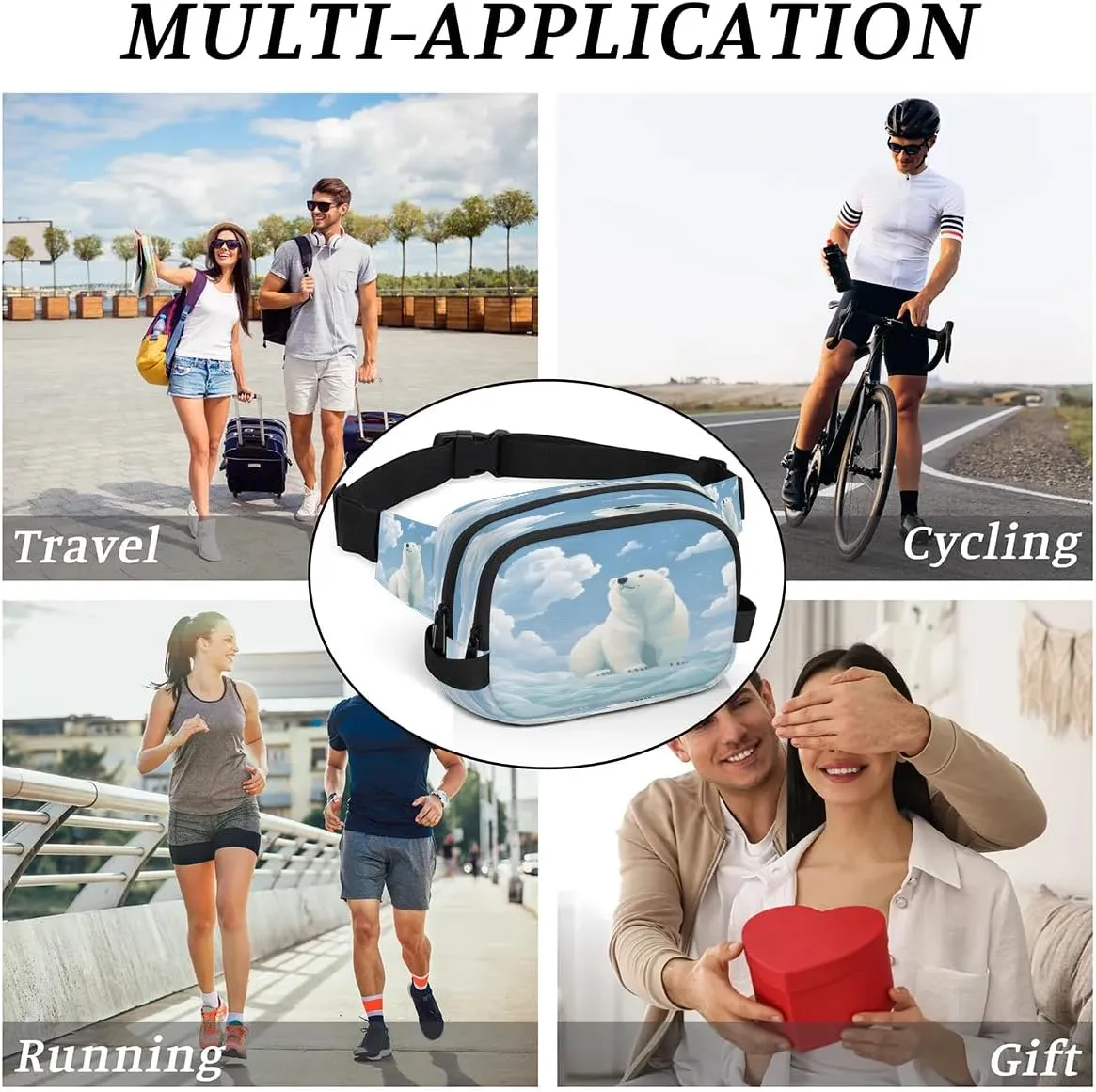 Fanny Pack Crossbody for Women Men Cute Polar Bears Fanny Pack Cross Body Bag for Shopping Traveling Running Hiking Cycling