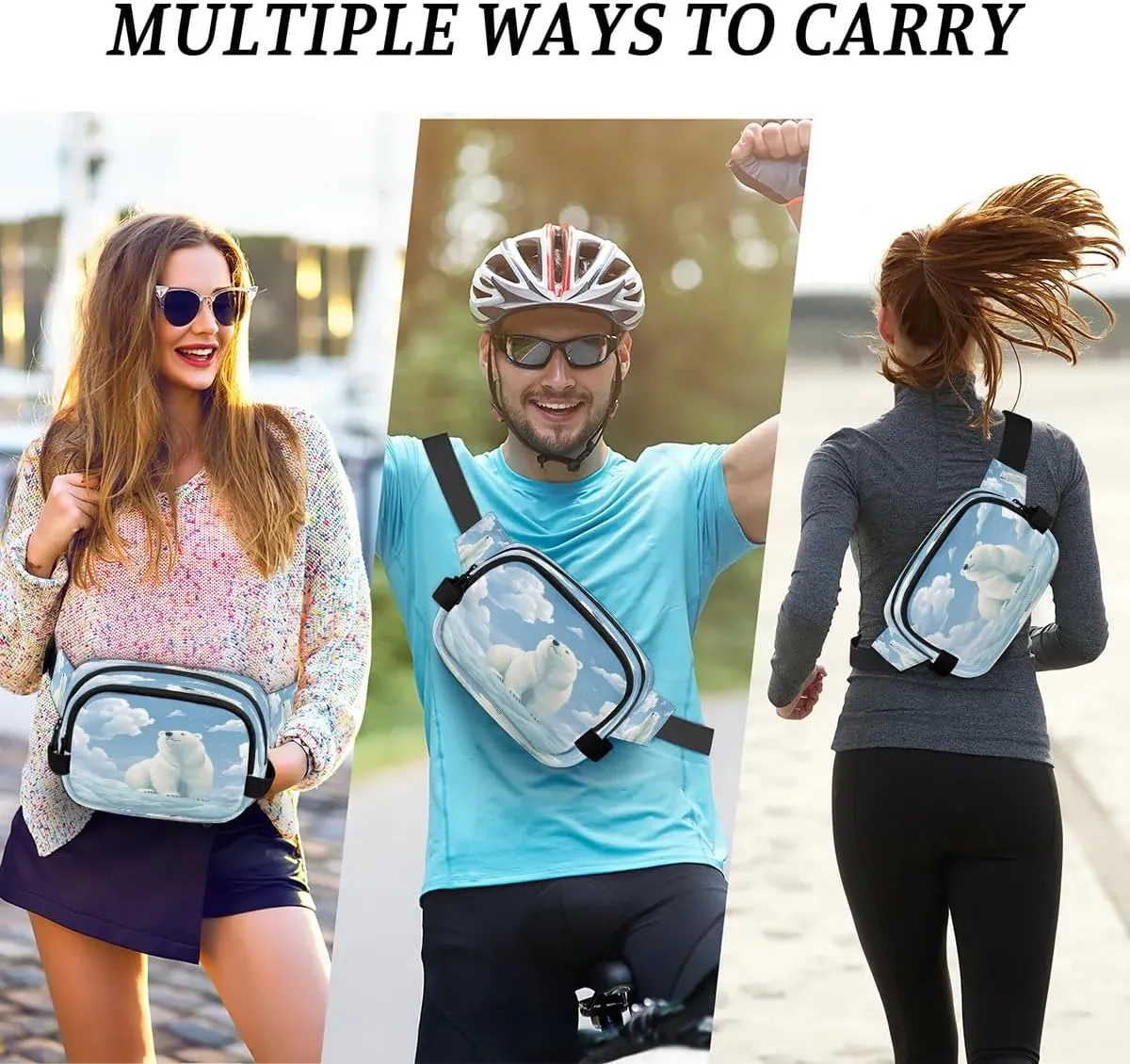 Fanny Pack Crossbody for Women Men Cute Polar Bears Fanny Pack Cross Body Bag for Shopping Traveling Running Hiking Cycling