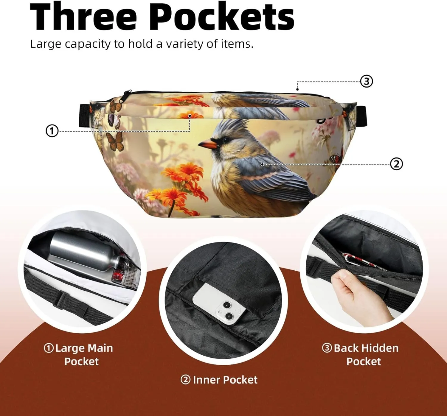 Fanny Pack for Women Men Waist Bag Waterproof Sparrow Birds Sing Belt Bag with Adjustable Strap