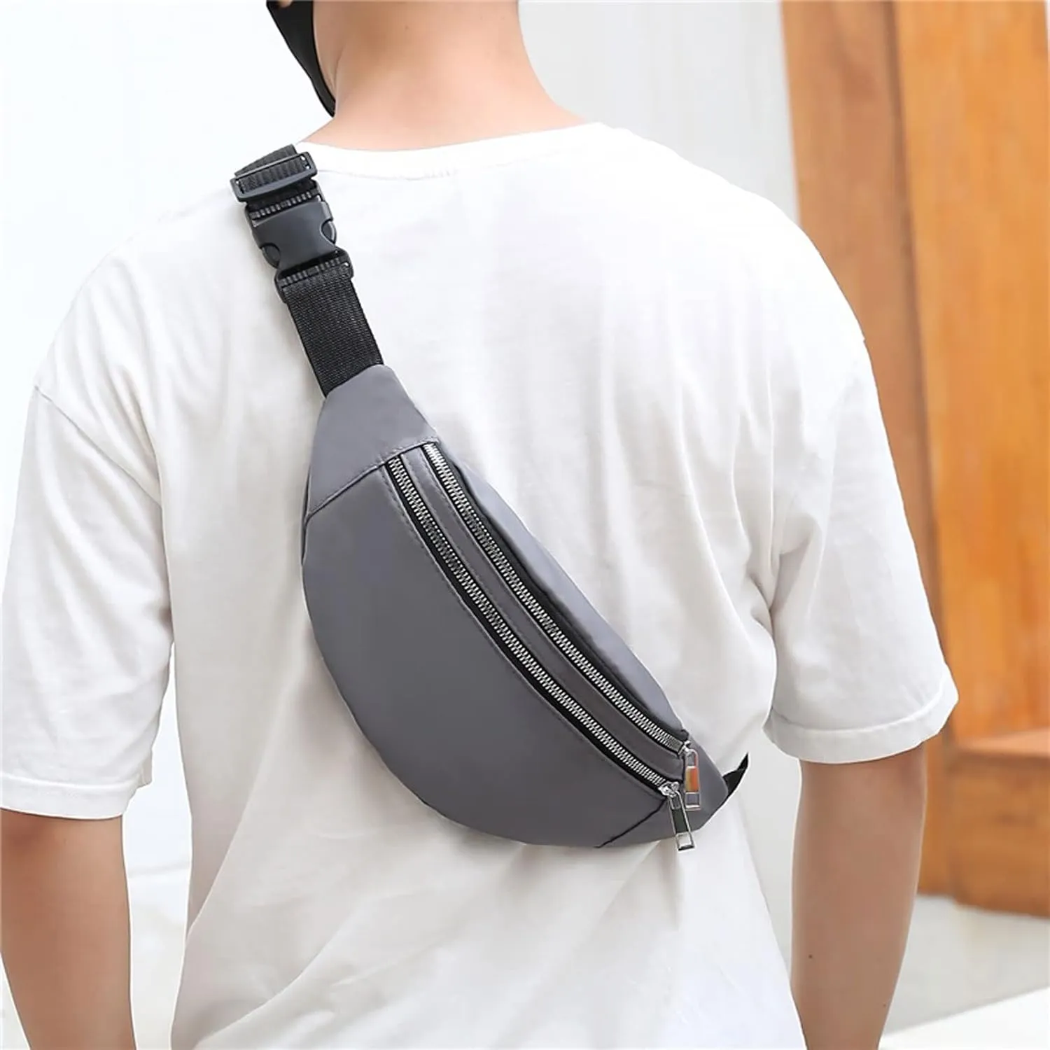 Fanny Pack Men Waist Bag Breast Package Waterproof Outdoor Sports Chest Bag Pouch Korean-Style Fanny Pouch Crossbody Male Banana Bags (Black)