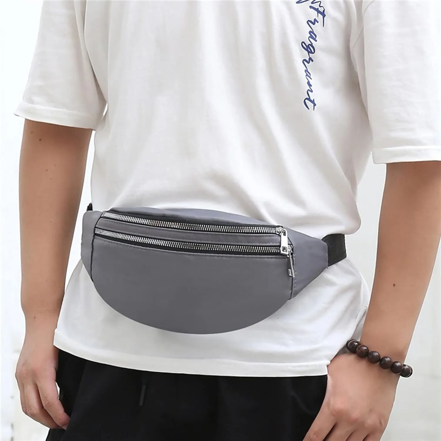 Fanny Pack Men Waist Bag Breast Package Waterproof Outdoor Sports Chest Bag Pouch Korean-Style Fanny Pouch Crossbody Male Banana Bags (Black)