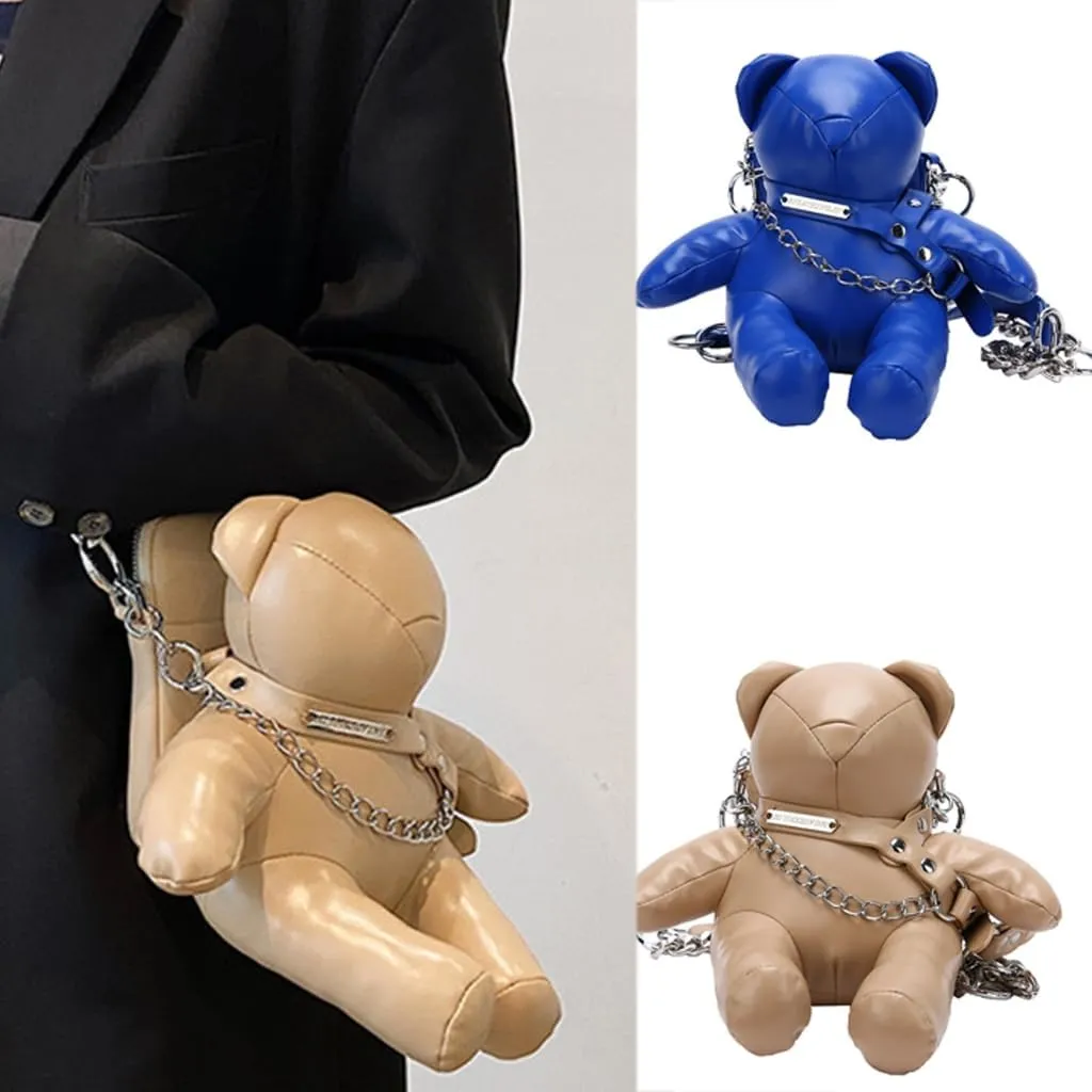 Fashion Small Crossbody Bag with Soft Inner Lining PU Leather Cute Bear Shape Phone Purse Shoulder Handbag with Chain