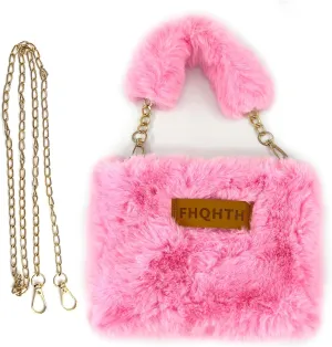 FHQHTHFaux Fur Purse for Women Fluffy Evening Bags Small Cute Crossbody Bag Cosmetic Bag Metal Chain Strap