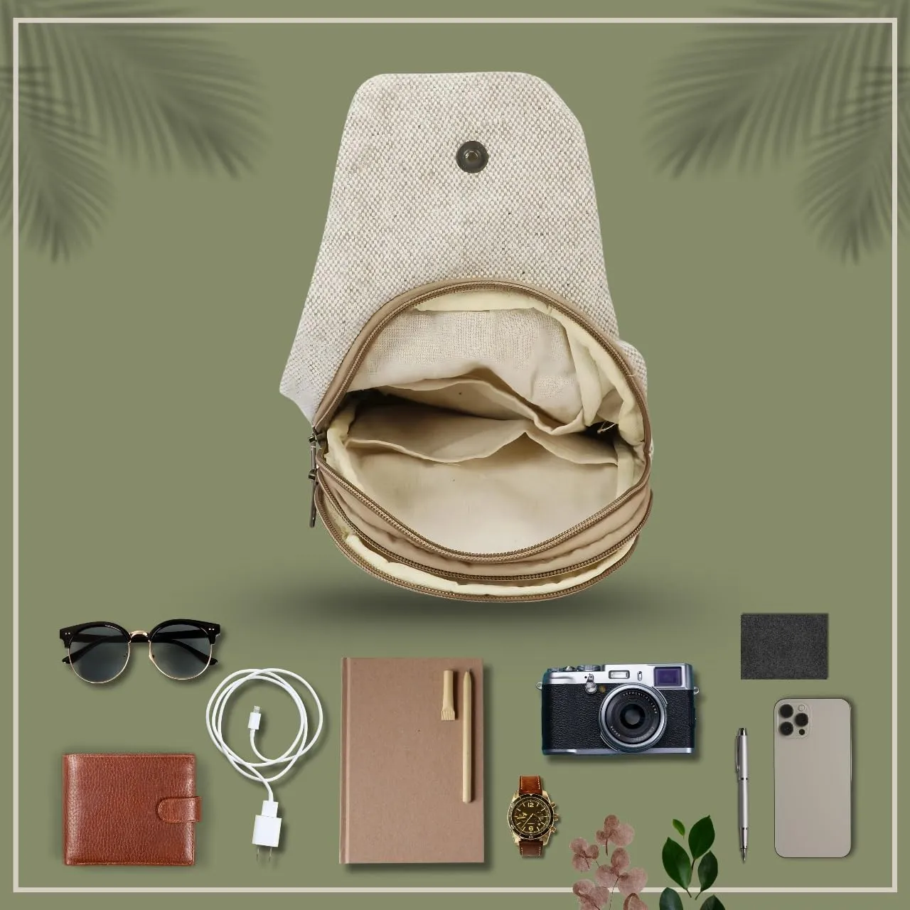FIBERGOLD Hemp Shoulder Bag | Handmade Travel Bag with Passport Holder & Pouch | Eco-Friendly and Durable Hemp Crossbody Bag