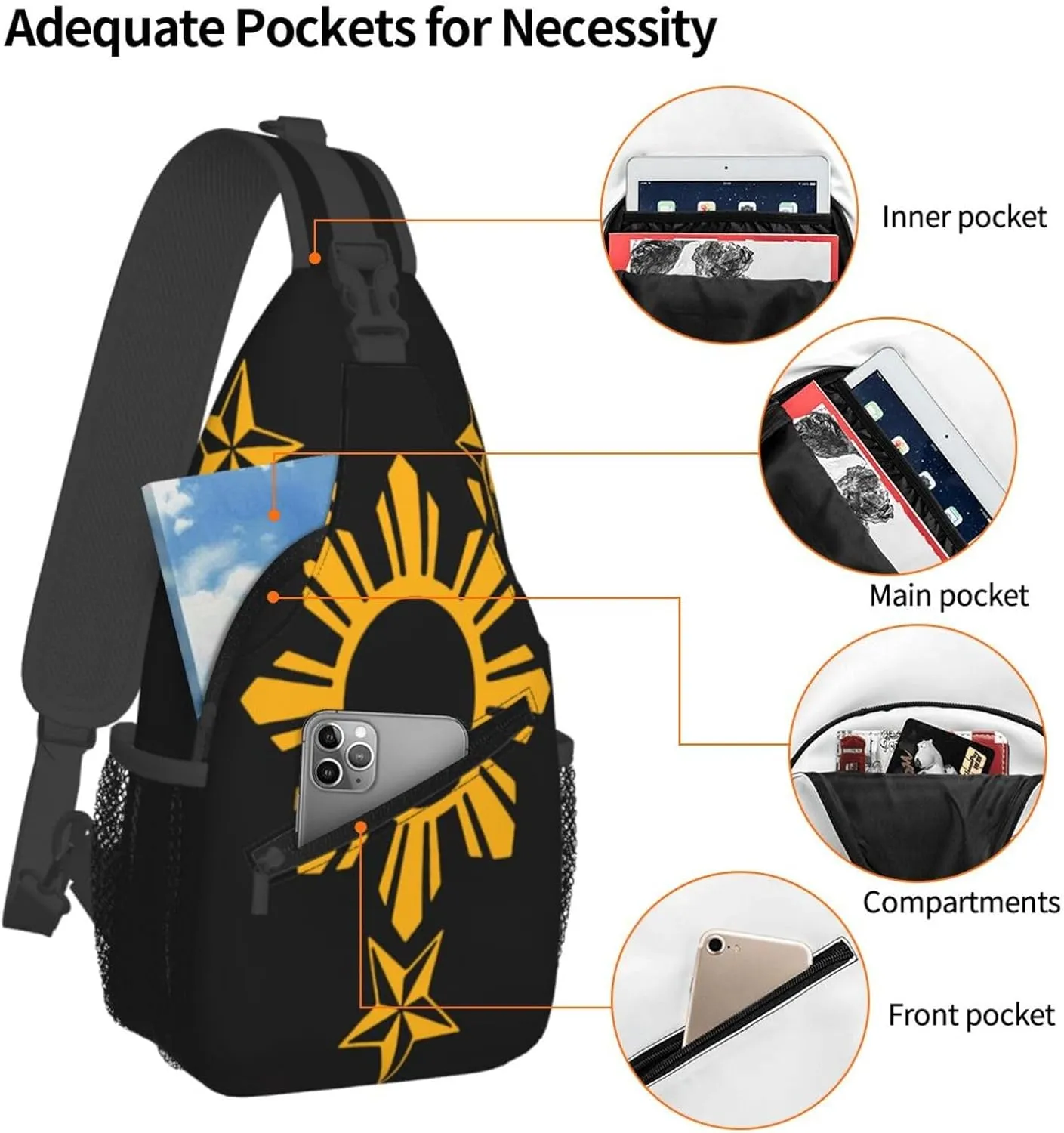Filipino Philippines Flag Sling Backpack for Women Men, Chest Bag Daypack Crossbody for Travel Sport Running Hiking