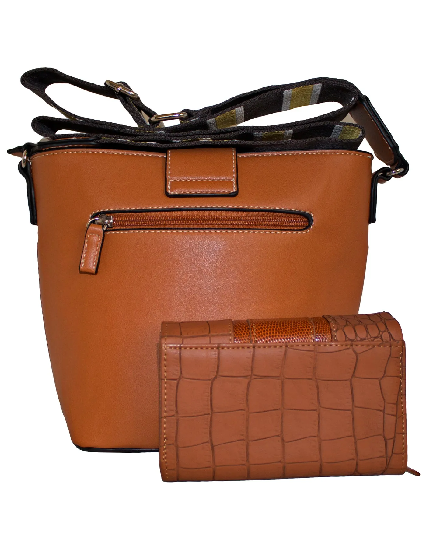 Fino G-9106 975-093 Faux Leather Crossbody Shoulder Bag & Purse Set- Brown