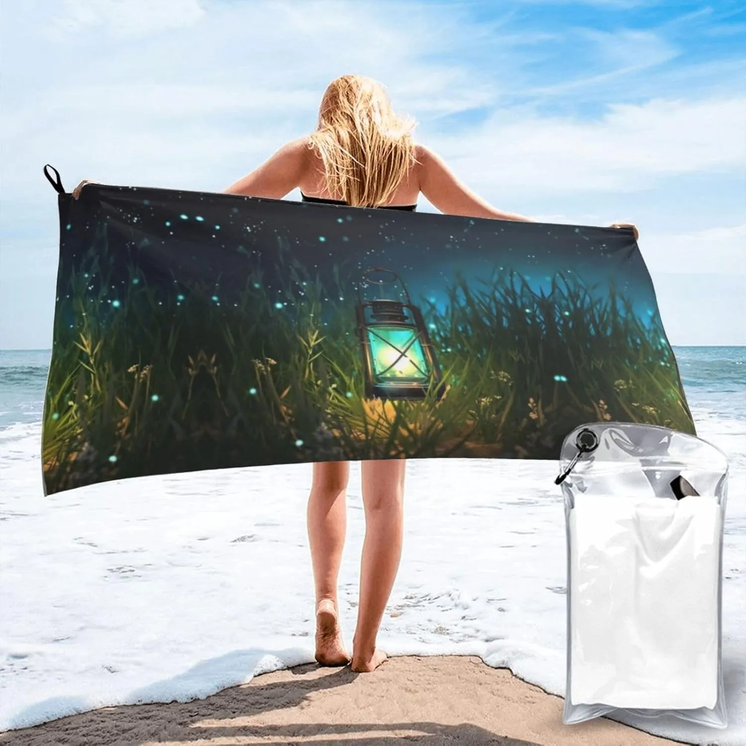 Fireflies and Lantern Premium Compact Microfiber Travel Towel-Featherlight & Quick Dry,Sand-Resistant Beach Towel for Swimming,Camping,Vacation Essentials with Carry Pouch