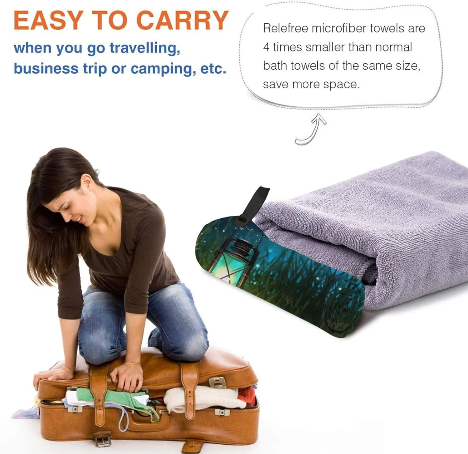 Fireflies and Lantern Premium Compact Microfiber Travel Towel-Featherlight & Quick Dry,Sand-Resistant Beach Towel for Swimming,Camping,Vacation Essentials with Carry Pouch