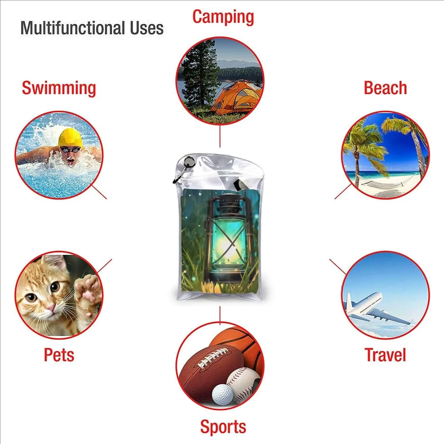 Fireflies and Lantern Premium Compact Microfiber Travel Towel-Featherlight & Quick Dry,Sand-Resistant Beach Towel for Swimming,Camping,Vacation Essentials with Carry Pouch