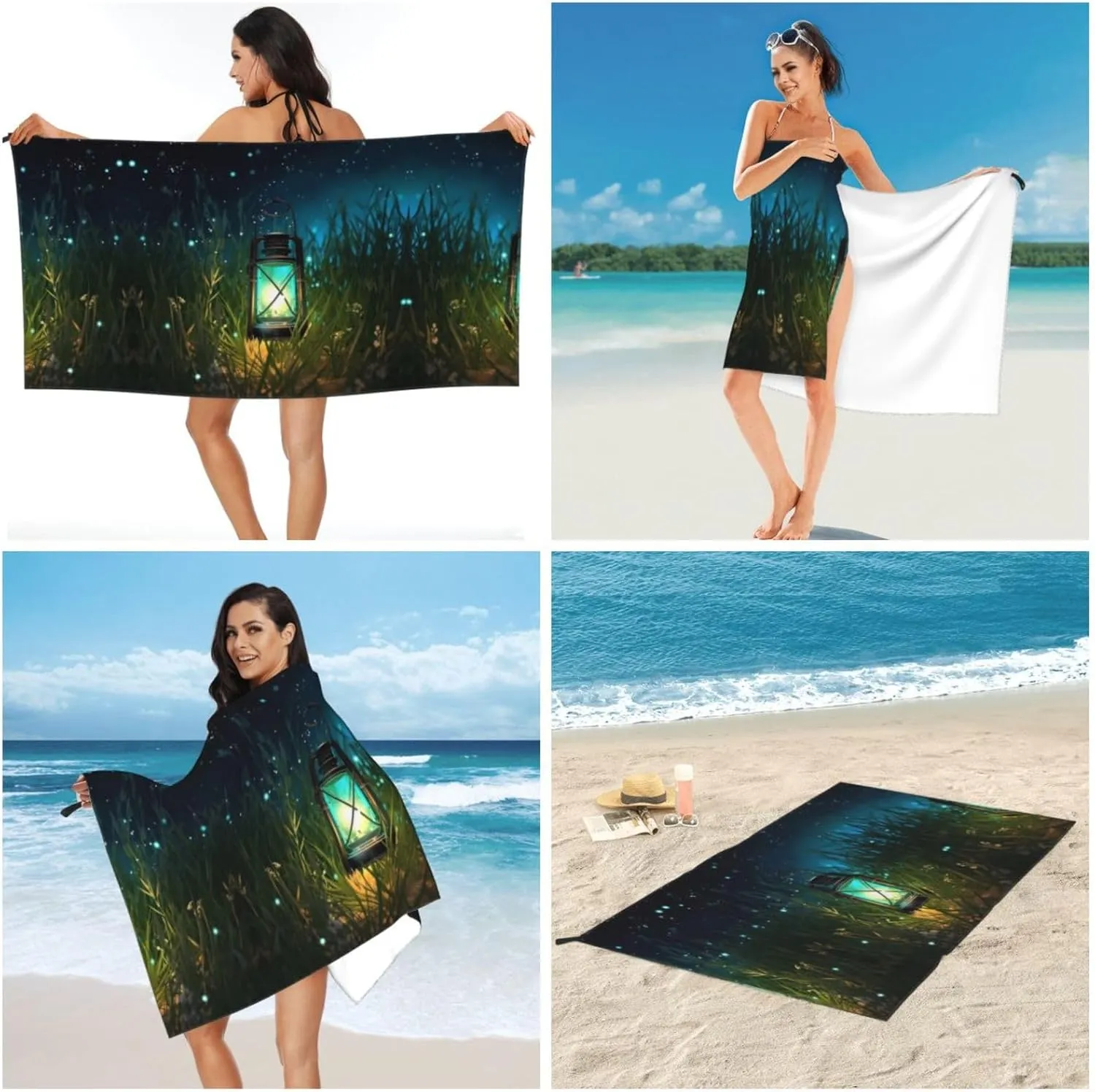 Fireflies and Lantern Premium Compact Microfiber Travel Towel-Featherlight & Quick Dry,Sand-Resistant Beach Towel for Swimming,Camping,Vacation Essentials with Carry Pouch
