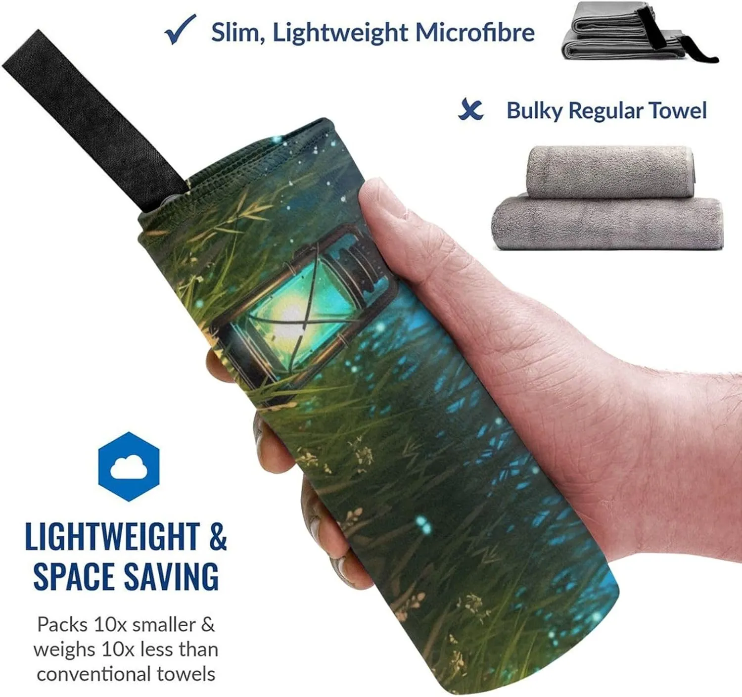 Fireflies and Lantern Premium Compact Microfiber Travel Towel-Featherlight & Quick Dry,Sand-Resistant Beach Towel for Swimming,Camping,Vacation Essentials with Carry Pouch