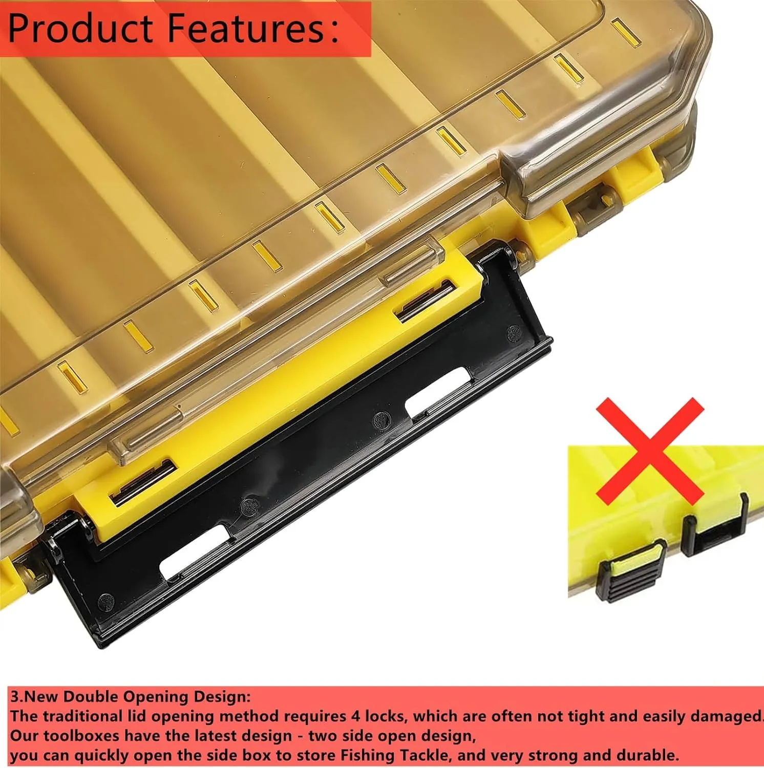 Fishing Tackle Boxes Lure Organizer: 2 Packs Hard Bait Storage Box - Double Sided Fishing Lure Case with 14 Compartments Container (Yellow, L)