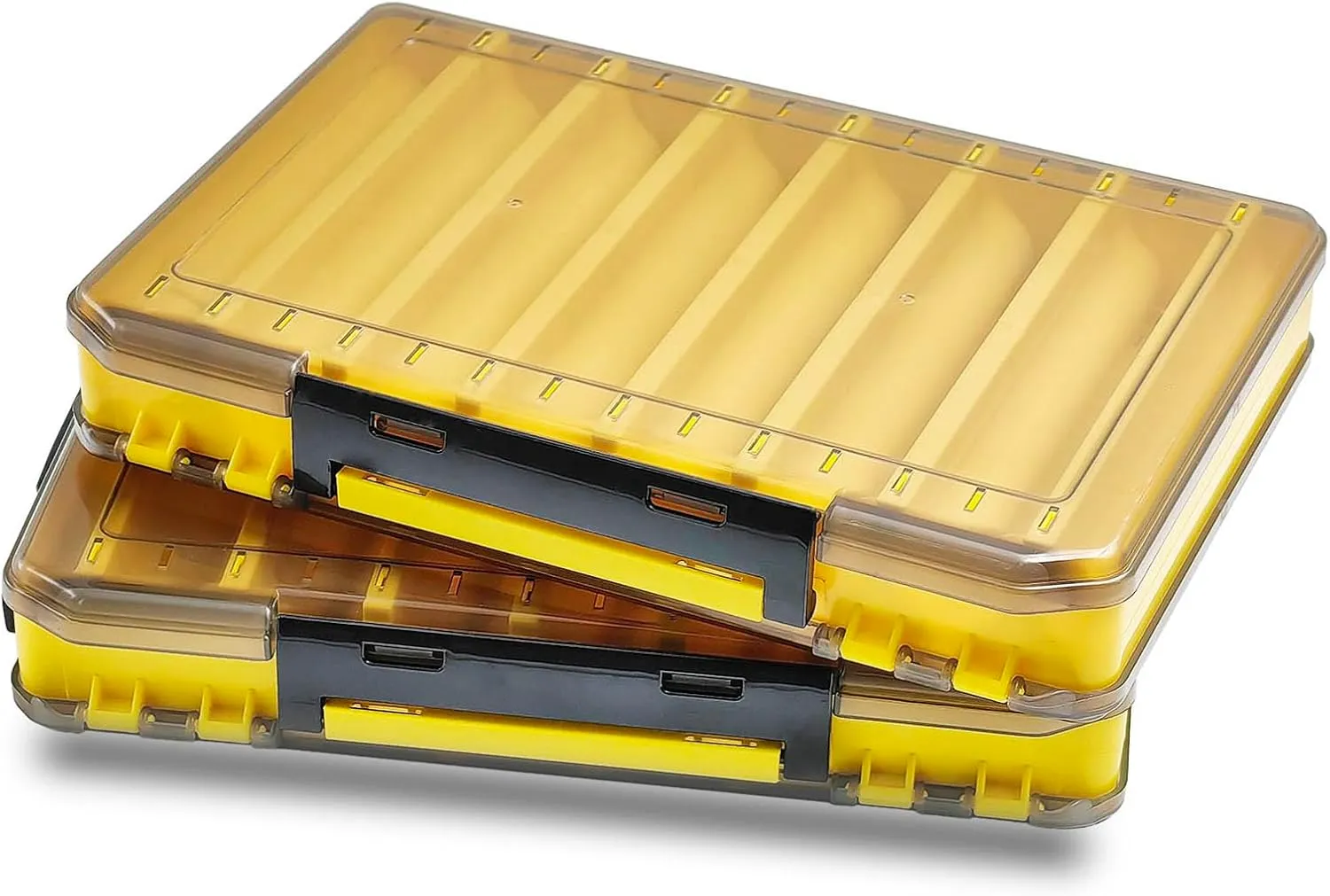Fishing Tackle Boxes Lure Organizer: 2 Packs Hard Bait Storage Box - Double Sided Fishing Lure Case with 14 Compartments Container (Yellow, L)