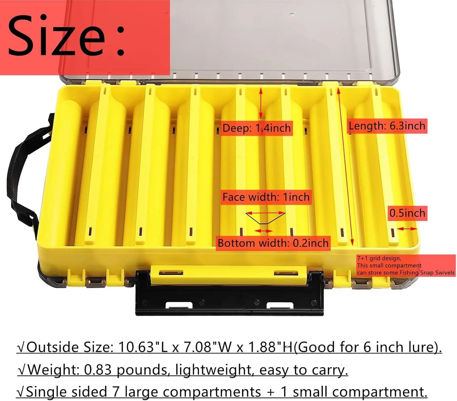 Fishing Tackle Boxes Lure Organizer: 2 Packs Hard Bait Storage Box - Double Sided Fishing Lure Case with 14 Compartments Container (Yellow, L)