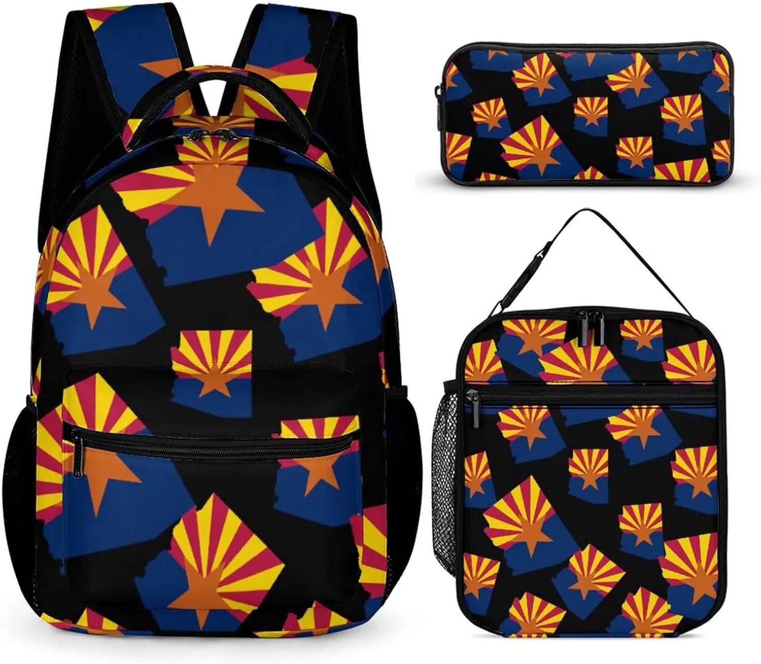 Flag Map of Arizona Cute Backpack Set with Lunch Bag and Pencil Case Lightweight Bags Sets