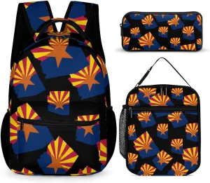 Flag Map of Arizona Cute Backpack Set with Lunch Bag and Pencil Case Lightweight Bags Sets
