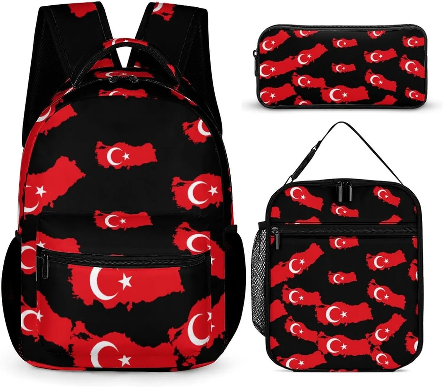 Flag Map of Turkey Cute Backpack Set with Lunch Bag and Pencil Case Lightweight Bags Sets