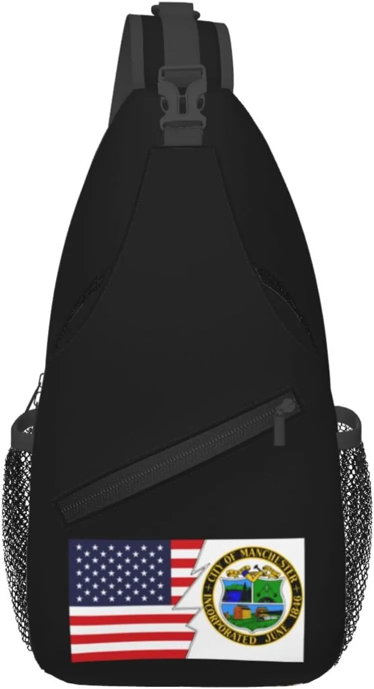 Flag Of Manchester, New Hampshire And America Crossbody Bags For Women Men Chest Backpack Gym Shoulder Bag Travel Outdoor Sports Casual Crossbody Bags