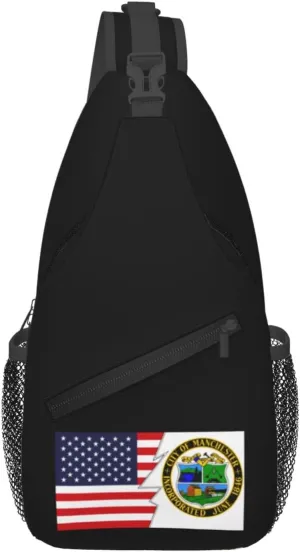 Flag Of Manchester, New Hampshire And America Crossbody Bags For Women Men Chest Backpack Gym Shoulder Bag Travel Outdoor Sports Casual Crossbody Bags
