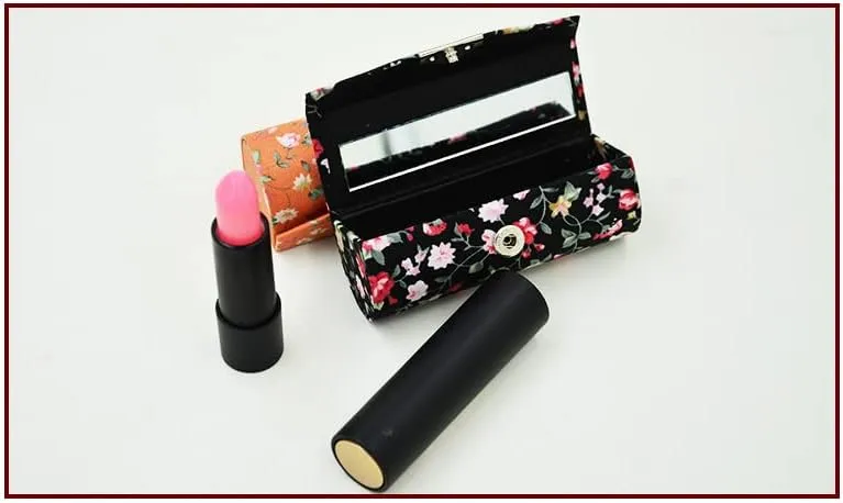 Floral Silk Brocade Empty Jewelry Lipstick Case with Mirror Cosmetic Packaging Boxes Lip gloss Tube Lip Balm Container 12pcs/lot (black (12 pcs))