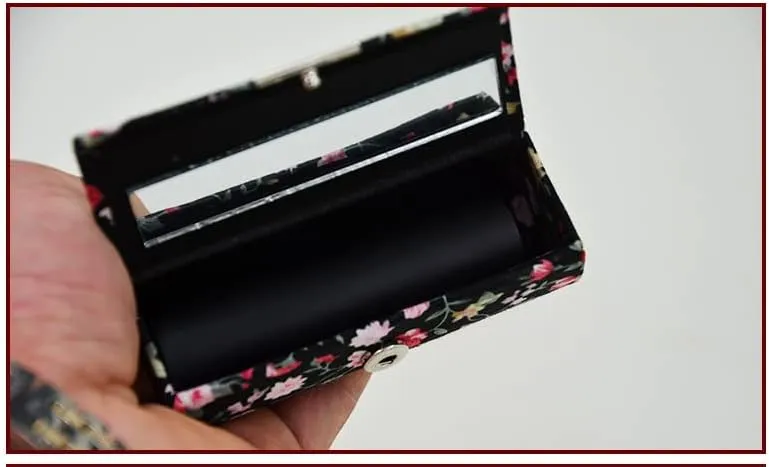 Floral Silk Brocade Empty Jewelry Lipstick Case with Mirror Cosmetic Packaging Boxes Lip gloss Tube Lip Balm Container 12pcs/lot (black (12 pcs))