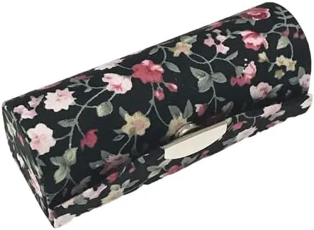 Floral Silk Brocade Empty Jewelry Lipstick Case with Mirror Cosmetic Packaging Boxes Lip gloss Tube Lip Balm Container 12pcs/lot (black (12 pcs))