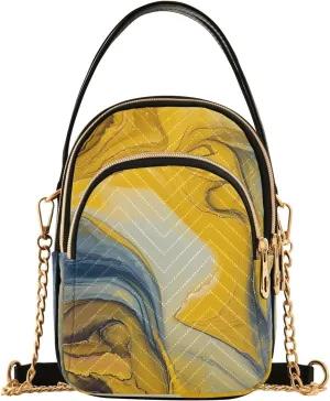 Fluid Art Yellow Blue Blend Quilted Crossbody Bag Small Shoulder Purse Women's Handbags Phone Purse with Chain